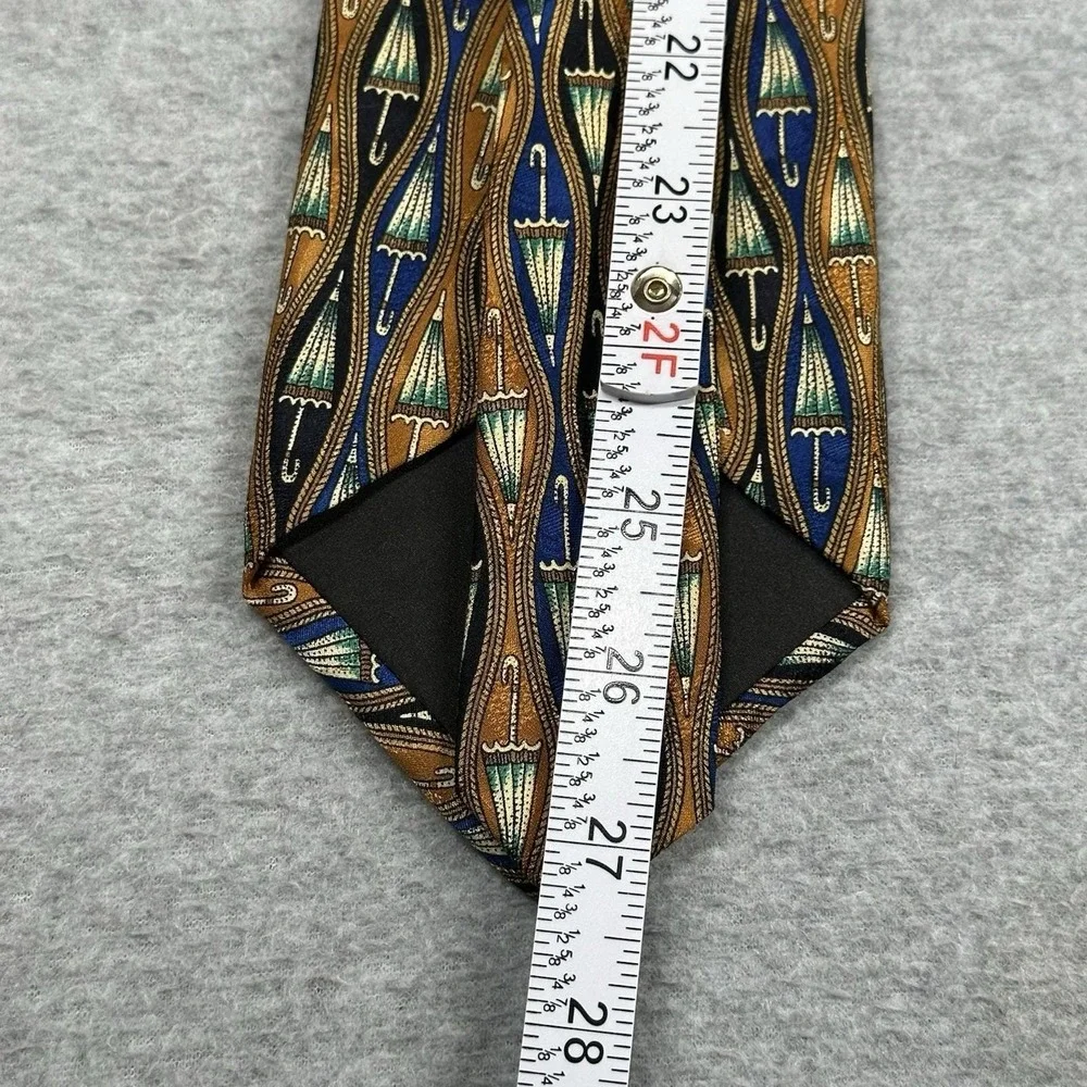 Vintage Mara Collection Tie 100% Silk Umbrella Print Gold Blue Countess‎ Mara